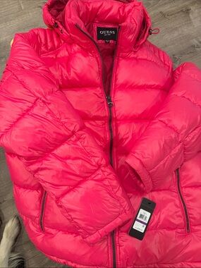 GUESS Neon Pink Quilted Puffer Coat
